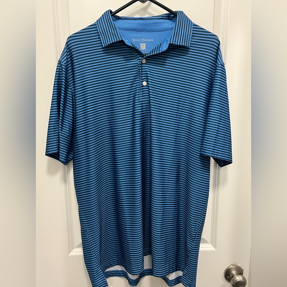 Hickey Freeman Blue And Black Striped Mens Polo Size Large